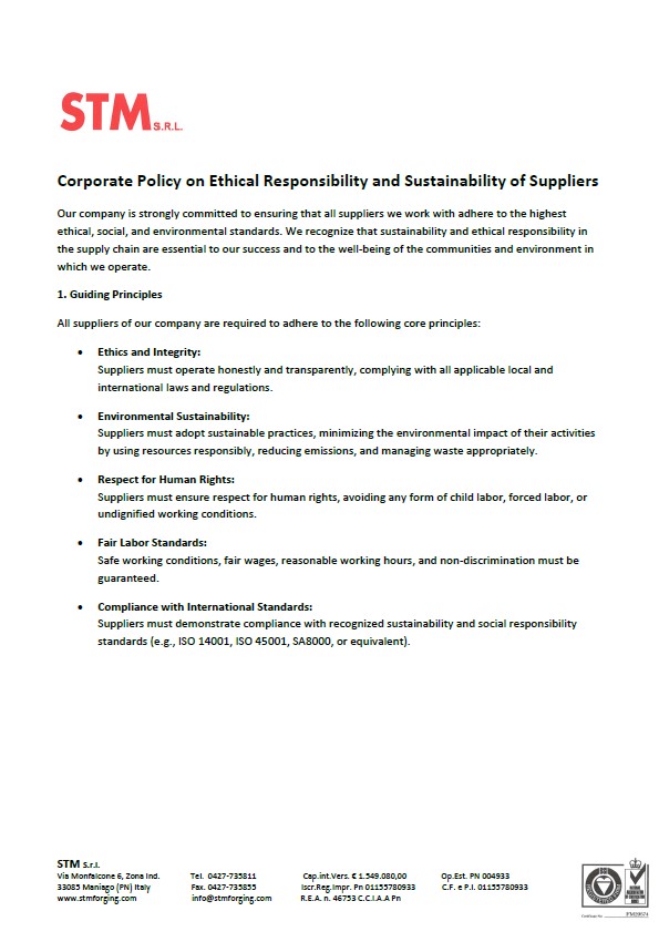 Company Policy on Ethical Responsibility and Sustainability of Suppliers